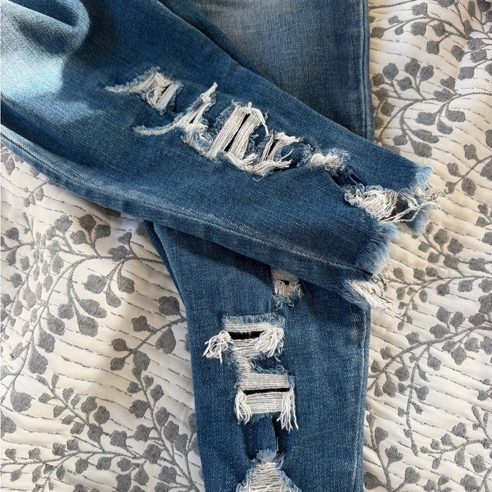 Women’s Plus Size Blue Distressed Jeans - Picture 2 of 6